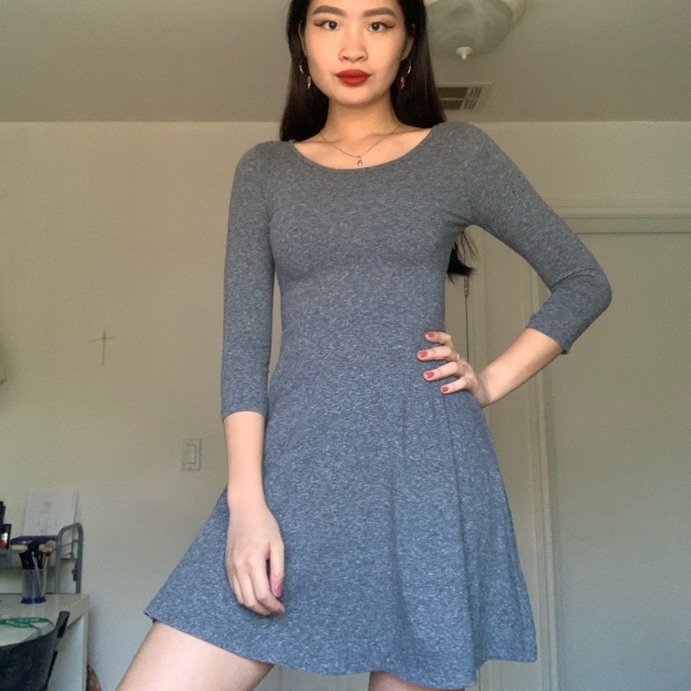 Heathered Gray 3/4 Sleeve Skater Dress